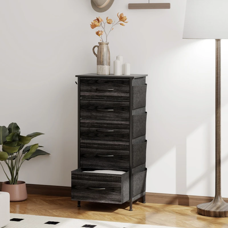 Image of HOMCOM HOMCOM Chest of Drawers with Fabric Drawers Dresser for Bedroom in Black Size: Medium Black M Unisex 5063603872806