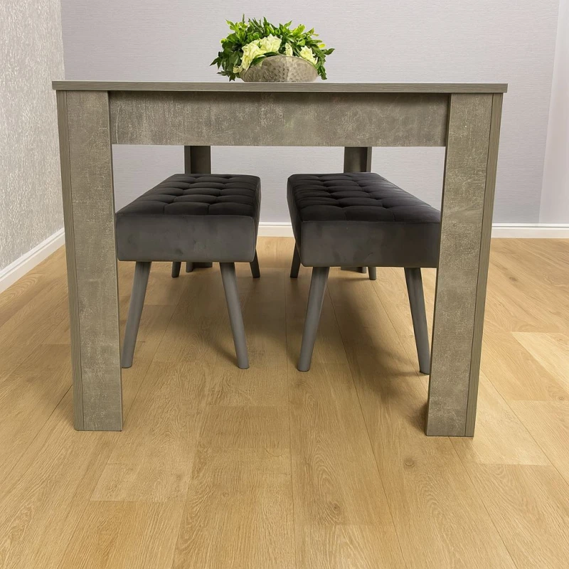 Image of KOSY KOALA KOSY KOALA Grey Wooden Dining Table Set and 2 Benches with Metal Legs - Dining Kitchen Room Furniture in Green Green One Size Unisex 506105