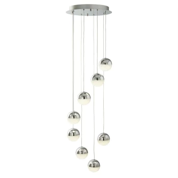 Image of Searchlight Lighting - Searchlight Marbles - Integrated LED 8 Light Spiral Cluster Pendant Chrome, Crushed Ice Glass