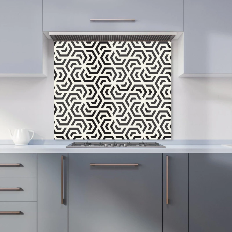 Image of Warren Reed - Designer Hexagonal Geometric Pattern Kitchen Splashback in Black Size: 600mm x 650mm Black Unisex 600mm x 650mm