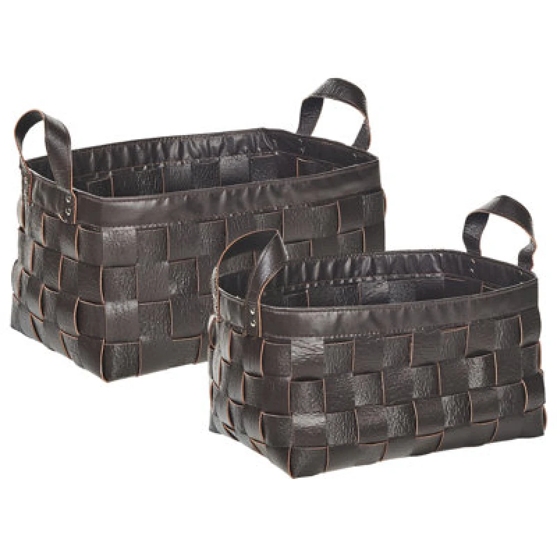 Image of Beliani Set Of 2 Baskets Sippar Faux Leather Dark Brown