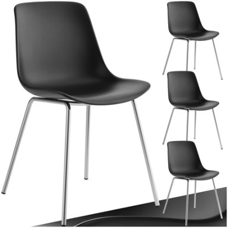 Image of Tectake Set Of 4 Dining Chair Mave - Large Plastic Seat, Ergonomic, High Backrest, 120 Kg Load Capacity - Black/chrome