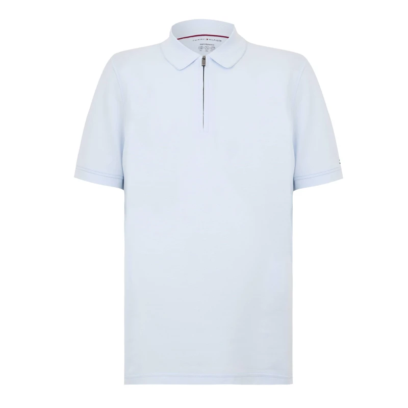 Image of Tommy Hilfiger Mens DC Zipped Short Sleeve Polo Shirt Breezy Blu/Wht male S