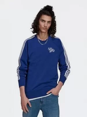 Image of adidas Real Madrid Graphic Crew Sweatshirt, Blue/White, Size S, Men