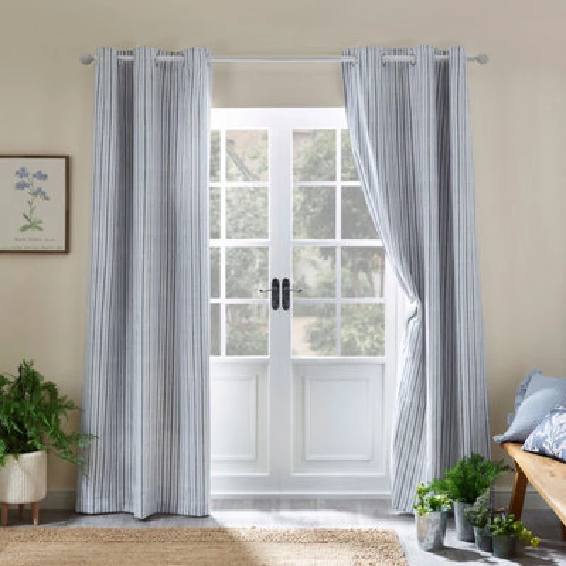 Image of Catherine Lansfield Logan Stripe 66X72 Inch Lined Eyelet Curtains Two Panels Blue