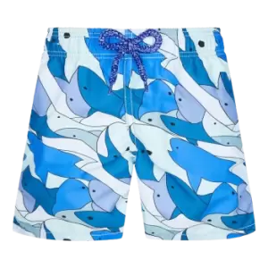 Image of Boys Swim Shorts Shark All Around - Jim - Blue - Size 10 - Vilebrequin