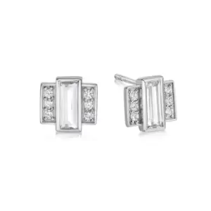 Image of Daisy London 925 Sterling Silver Beloved White Topaz Baguette Stud Earrings Sterling Silver