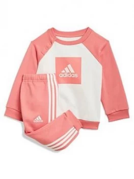 Image of Adidas Infant 3 Stripe Logo Jogger Set - Pink/White
