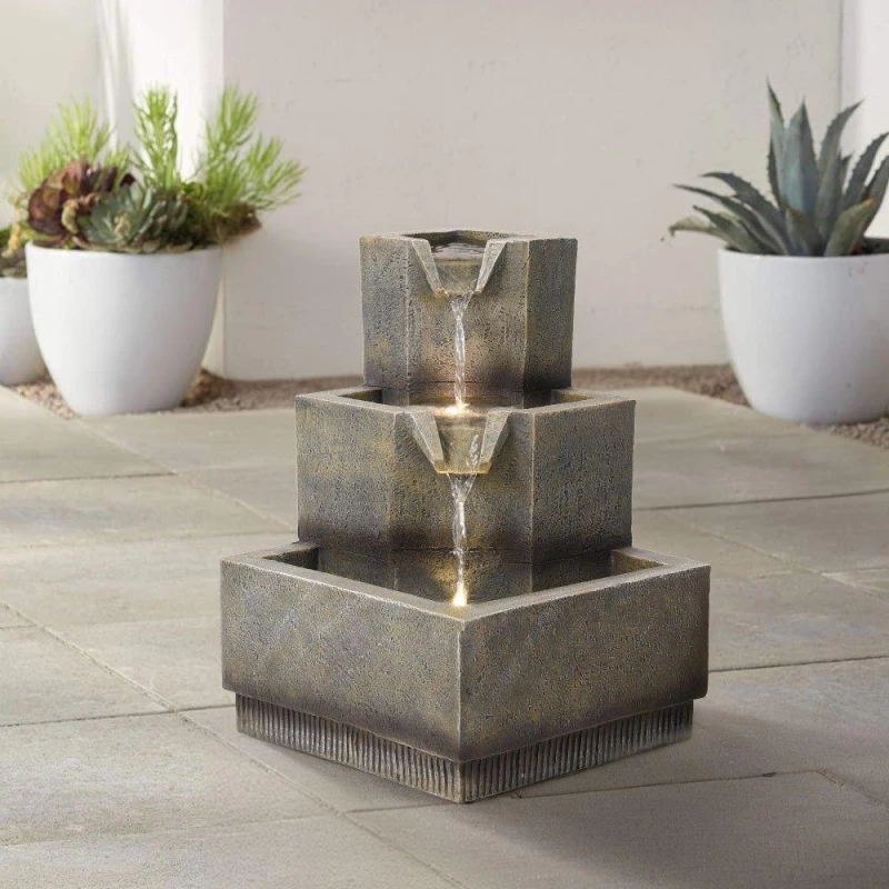 Image of Breeins Multi-Tier Modern Garden Fountain with LED Lights Brown unisex One size