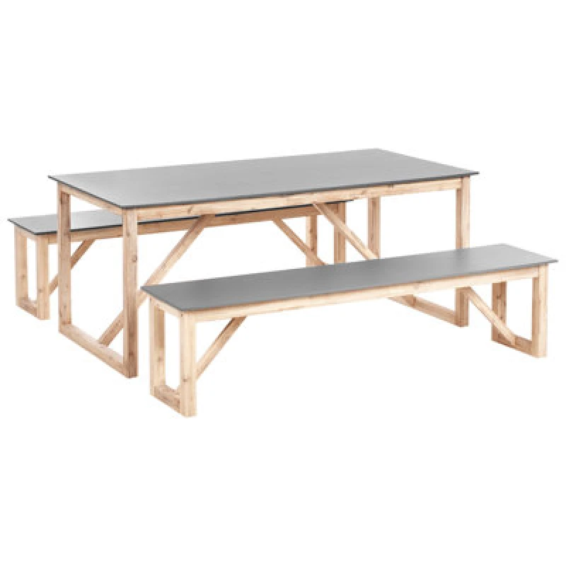 Image of Beliani Garden Dining Set With Benches Notteri Concrete Grey