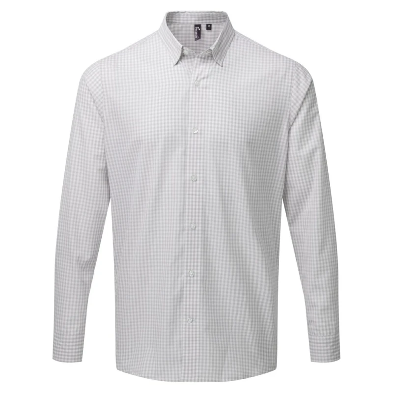 Image of Premier Premier Men Maxton Check Long Sleeve Shirt in Silver Size: Small Silver S Male 5059444608810