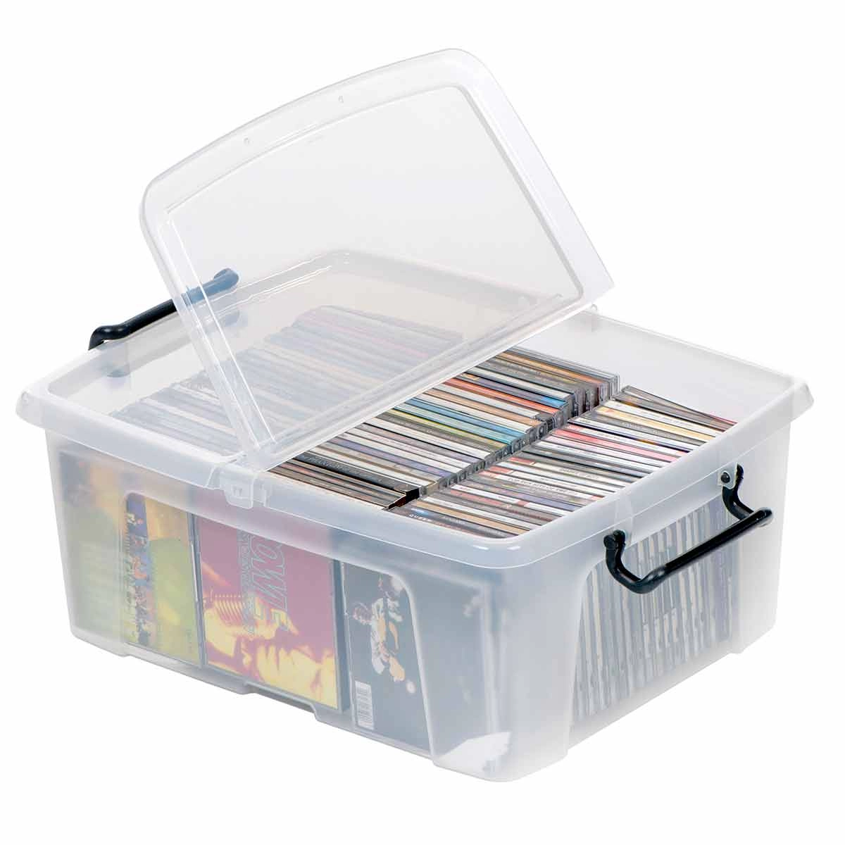 Image of Strata Smart Box Clip-On Folding Lid Carry Handles 24 Litre Clear Ref HW673CLR