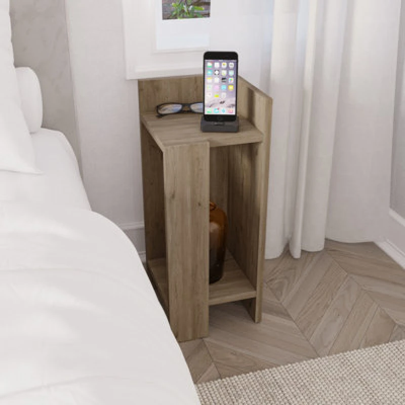 Image of Decortie Elos Modern Narrow Bedside Right Module Table Dark Oak Effect 25X25X60Cm