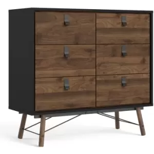 Image of Furniture To Go - Ry Double chest of drawers 6 drawers in Matt Black Walnut - Matt Black Walnut