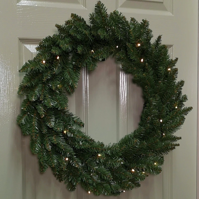 Image of 60cm Plain Green Christmas Wreath with 50 Warm White LEDs and 160 Bullet Tips