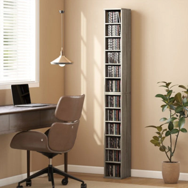 Image of Homcom Set Of 2 Cd Storage Units With Adjustable Shelves, Distressed Grey