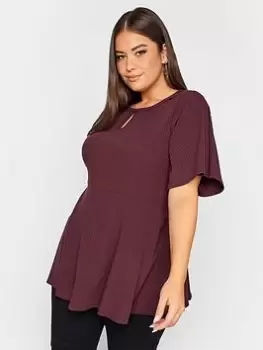 Image of Yours Keyhole Peplum Rib Top. Purple, Purple, Size 16, Women