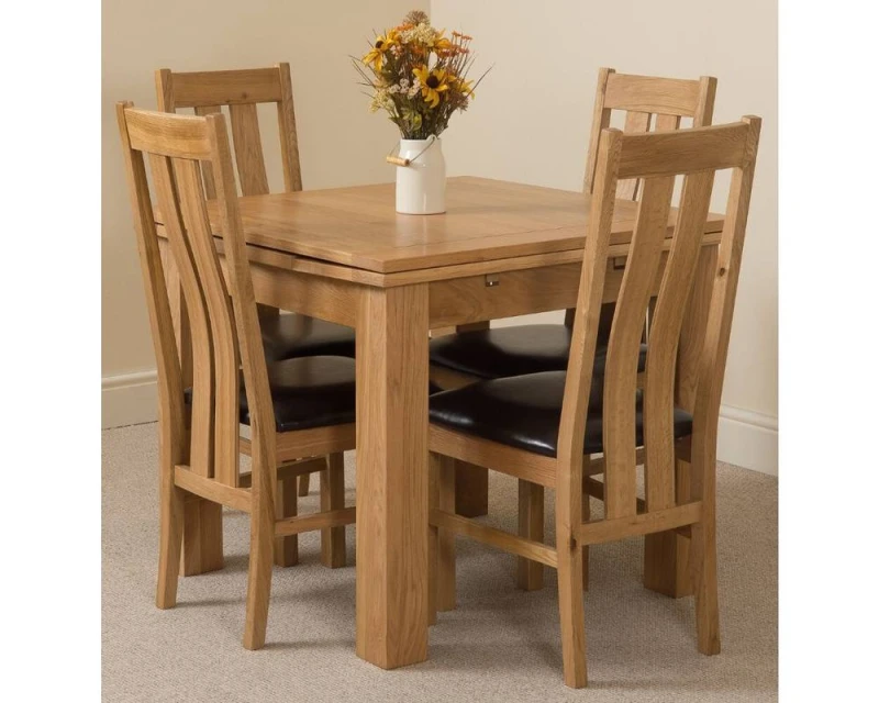 Image of Thats Furniture Richmond 90-150cm Square Oak Extending Dining Table & 4 Princeton Chairs in Brown Brown Unisex