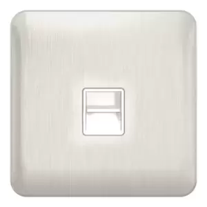 Image of Schneider Electric Lisse Screwless Deco - Single Telephone Socket, Secondary, 240V, GGBL7062WSS, Stainless Steel with White Insert