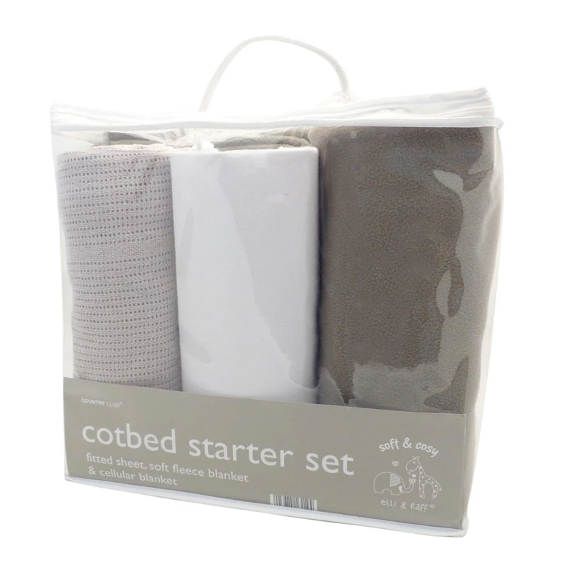 Image of Country Club Cot Bed Starter Set Soft & Cosy 3 Piece - Grey Grey unisex One Size