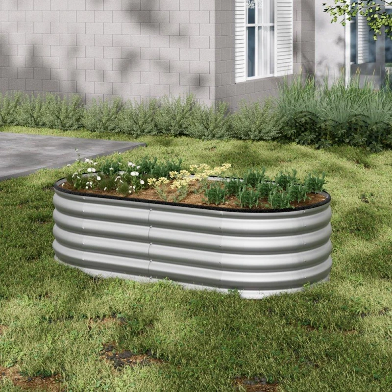 Image of Breeins 160cm Oval-shaped Raised Garden Bed Sliver - Silver Silver M