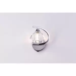 Image of Single Left Curved Wall Light and Sconce, Clear Glass Shade, Polished Chrome Finish