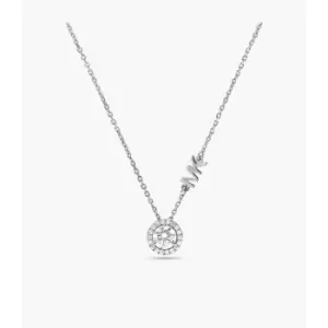Image of Michael Kors Womens Kors Mk Sterling Cz Pendant Necklace - Silver
