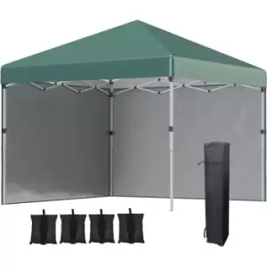 Image of 3x3 (m) Pop Up Gazebo Party Tent w/ 2 Sidewalls, Weight Bags, Green - Green - Outsunny