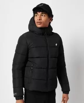 Image of Superdry Mens Sports Puffer Hooded Jacket Black - Size: L
