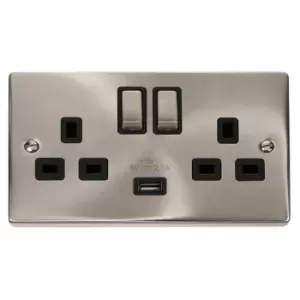 Image of Click Scolmore Deco Satin Chrome 1 Gang USB Outlet Switch 13A With Black Ingot - VPSC570BK