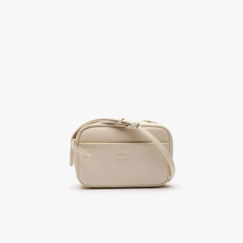 Image of Lacoste City Court Grain Leather Shoulder Bag White female One Size