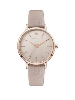 Image of Amanda Walker Kate Rose Gold Sunray Dial Pink Leather Strap Ladies Watch