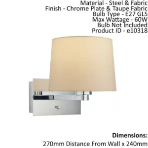 Image of Wall Light & Shade Chrome & Taupe Fabric 60W E27 USB Socket e10318