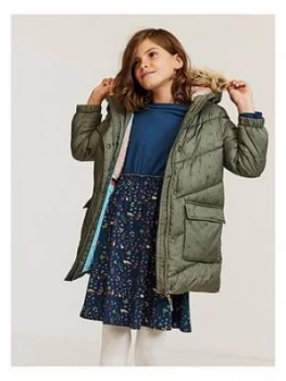 Image of Fatface Girls Lily Longline Printed Padded Coat - Khaki