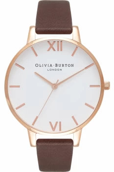 Image of Ladies Olivia Burton White Dial Big Dial Chocolate & Rose Gold Watch OB16BDW32