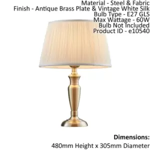 Image of Table Lamp Antique Brass & Vintage White Silk 60W E27 Bedside Light e10540