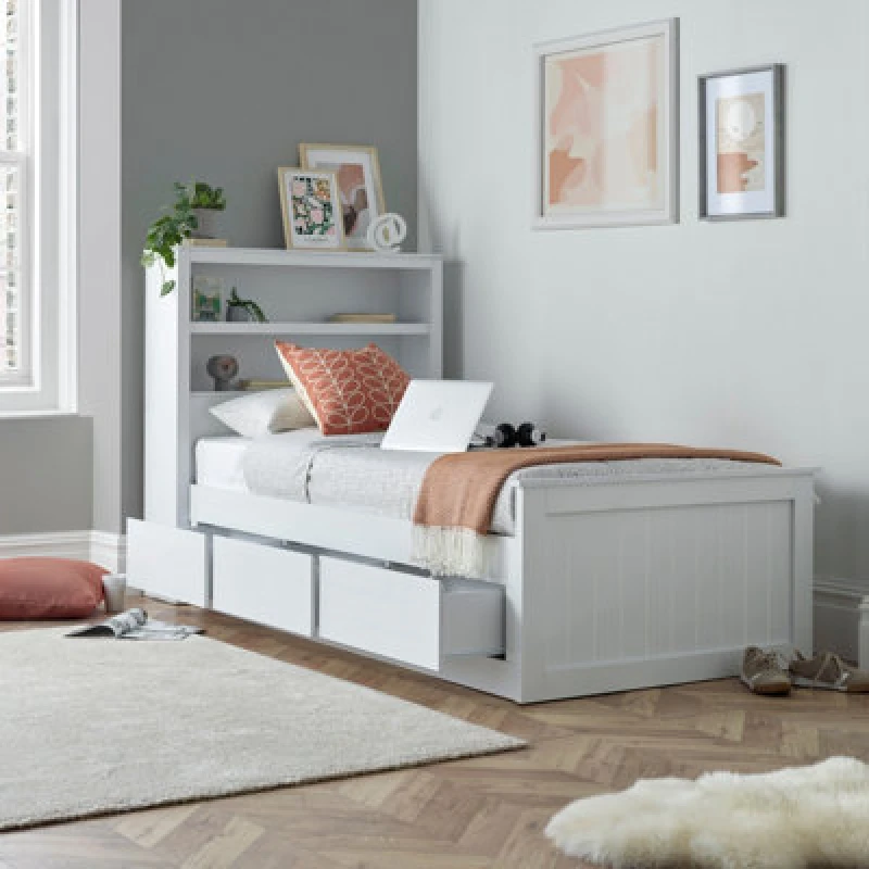 Image of Bedmaster Enzo Wooden 3 Drawer Bookcase Bed White unisex
