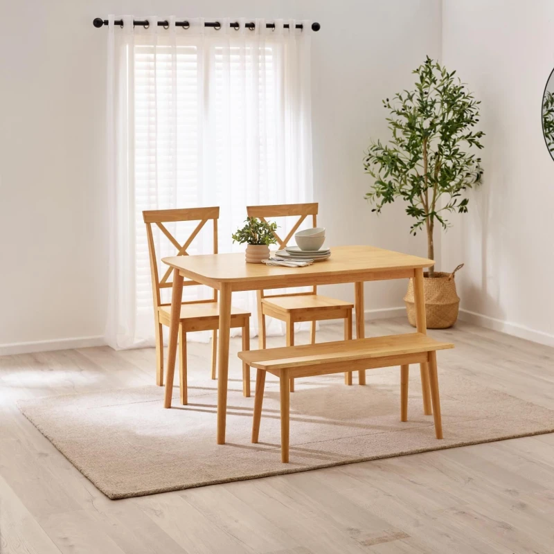 Image of FurnitureboxUK FurnitureboxUK Lynton Small Oak Effect Wooden Dining Table with 2 Millford Chairs & Bench in Light Oak Light Oak One Size Unisex 506106