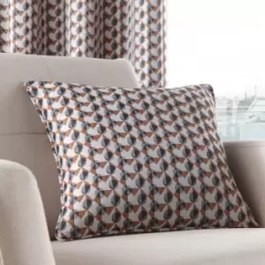 Image of Fusion - Prado Geometric Woven Jacquard Piped Edge Filled Cushion, Grey/Terracotta, 43 x 43 Cm