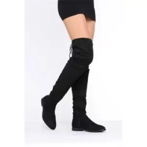 Image of I Saw It First Black Flat Faux Suede Thigh High Boots - Black
