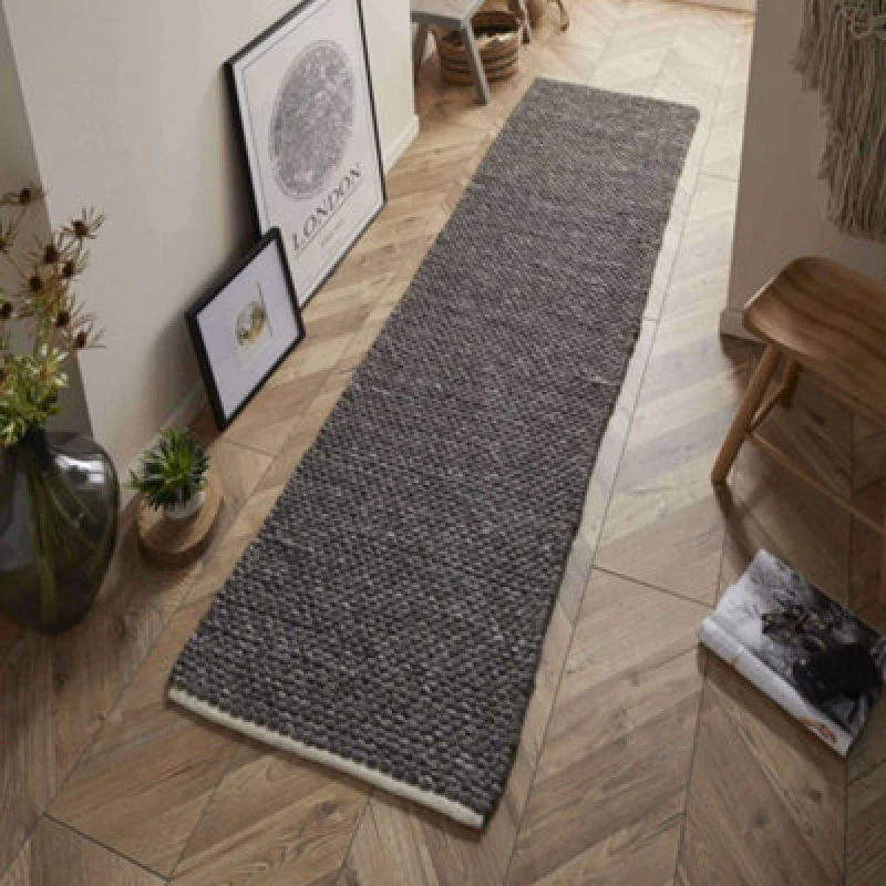 Image of Melrose Savannah 100% Wool Charcoal Area Runner Rug 060/230Cm
