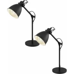 Image of 2 pack Adjustable Table Lamp Desk Light Black & White Steel Shade 1x 40W E27