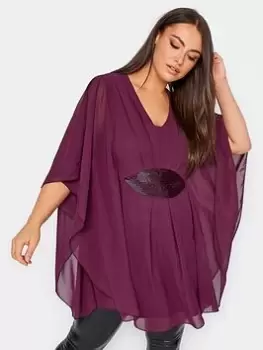 Image of Yours Luxe Embellished Waist Cape Top, Purple, Size 20, Women