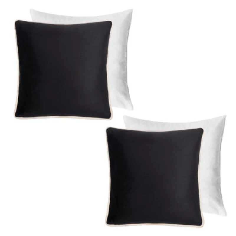 Image of OHS OHS 2 Pack Matte Velvet Piped Filled Cushion Covers Home Decor Set in Black Size: 45cm x 45cm Black 45cm x 45cm Unisex 5027434217861