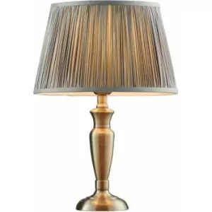 Image of Table Lamp Antique Brass & Charcoal Grey Silk 60W E27 Bedside Light e10525