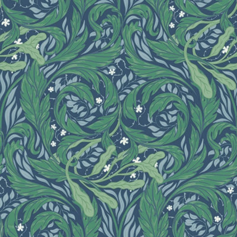 Image of Vale Leaf Green / Blue Wallpaper Muriva 221501