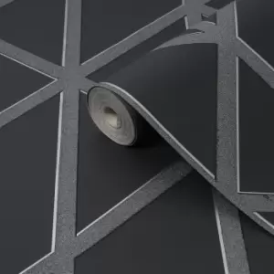 Image of Superfresco Colours Panel Glitter Geo Charcoal Wallpaper