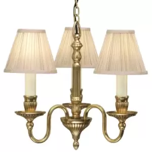 Image of Opulent Hanging Ceiling Pendant Light Solid Brass Beige Shades 3 Lamp Chandelier