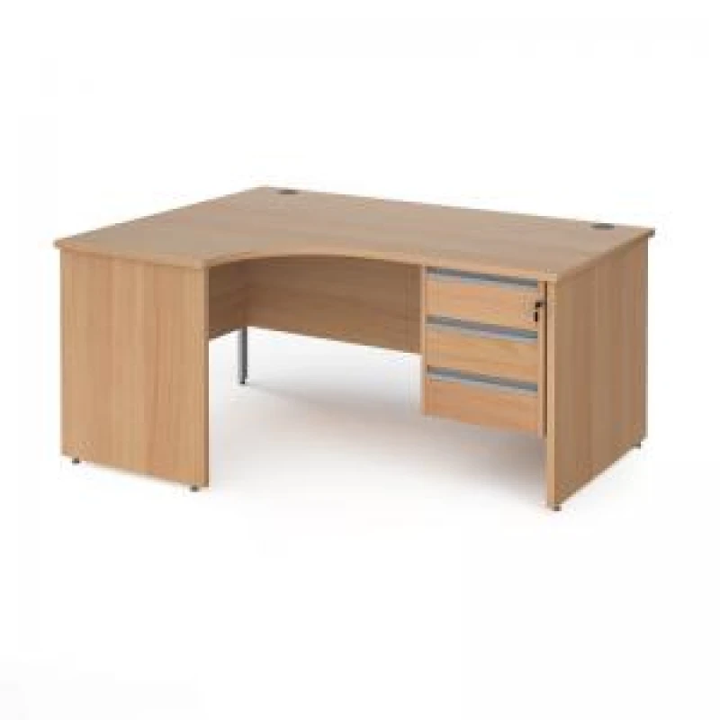 Image of Contract 25 Office Desk Left Hand Corner Desk 1600mm With Pedestal Beech Top And Panel End Leg 800mm Depth Contract 25 CP16EL3-S-B Beech CP16E