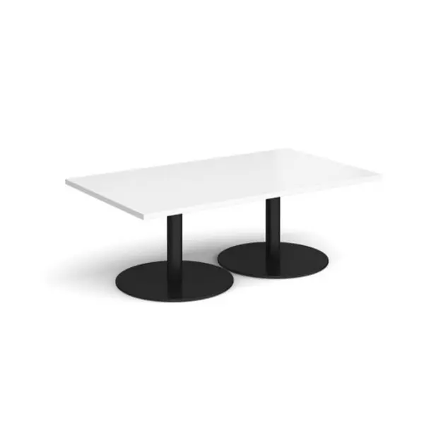 Image of Monza Monza rectangular coffee table with flat round Black bases 1400mm x 800mm - white White MCR1400-K-WH